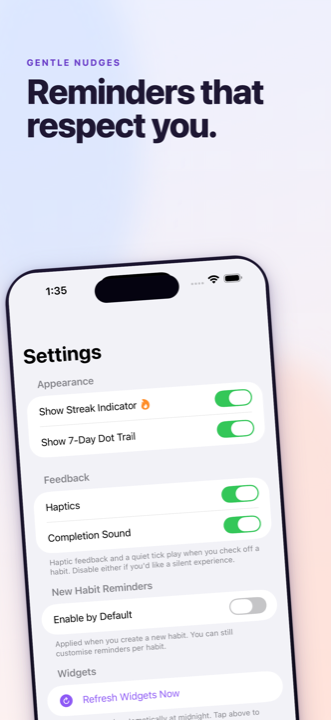 Reminder settings with multiple times per habit.